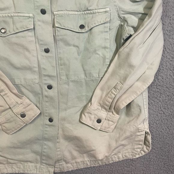 Zara Men’s Denim Jacket Button Up White and Mint Medium - Picture 4 of 7